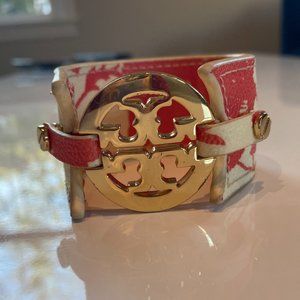 Tory Burch Leather Wide Double Snap Cuff Bracelet